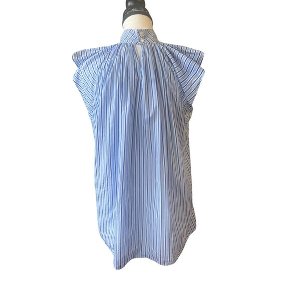 Victoria Beckham Striped Mock Neck Blouse size 4 summer ruffle sleeve - Picture 9 of 10